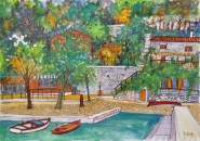 Disegno a china colorato a tempera denominato Scorcio a Canovella realizzato da Pino Ferfoglia nel 1993